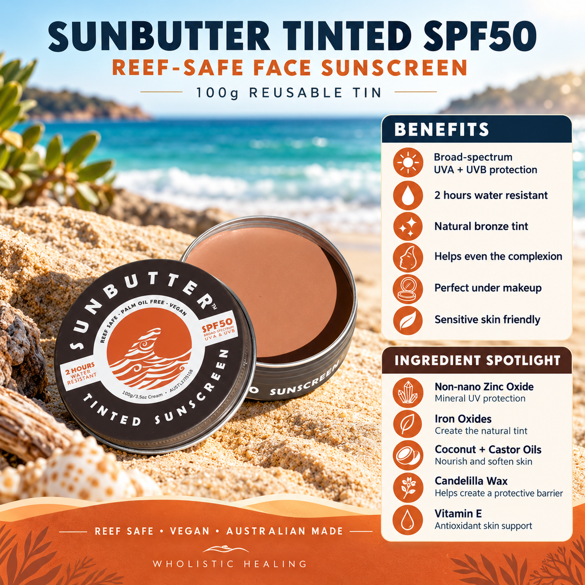 SunButter Tinted SPF50 Reef Safe Face Sunscreen